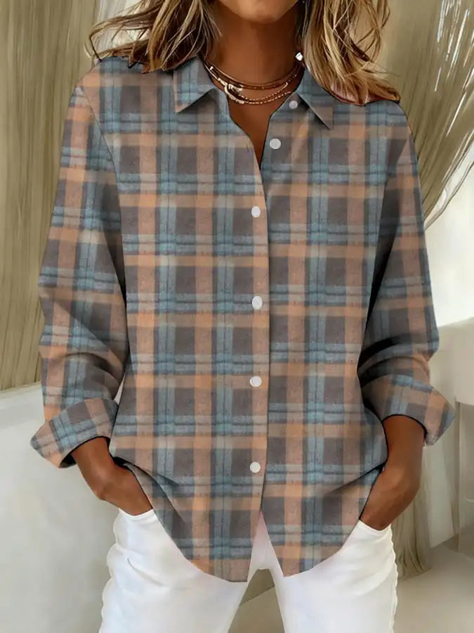 Women's Check Knit Cardigan – Open Front, Relaxed Fit
