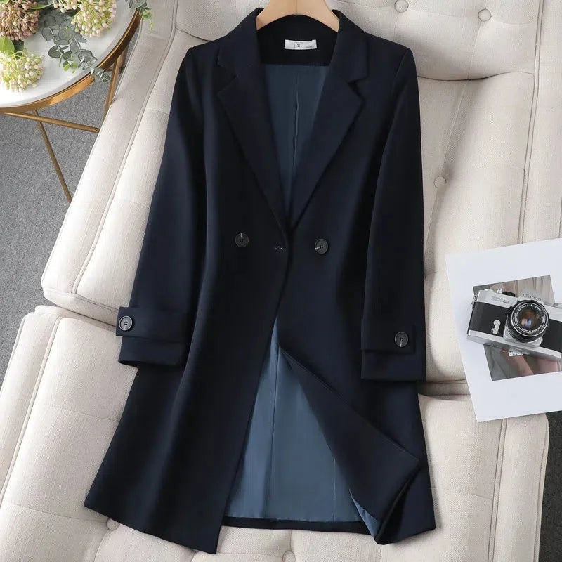 Women's Belted Blazer Coat – Longline, Stand Collar