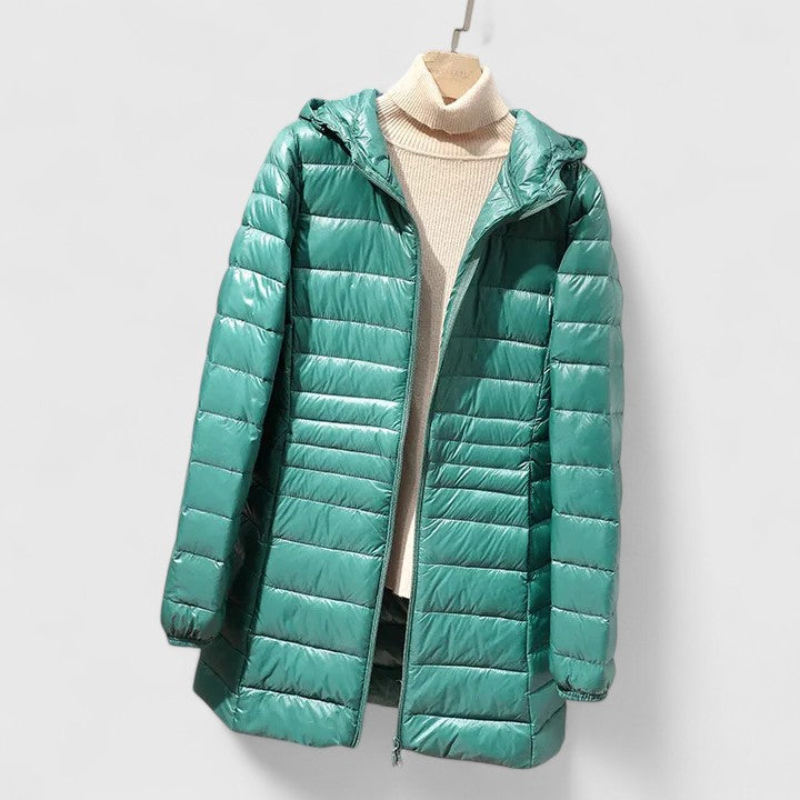 Women's Longline Quilted Jacket – Hooded, Tailored Fit