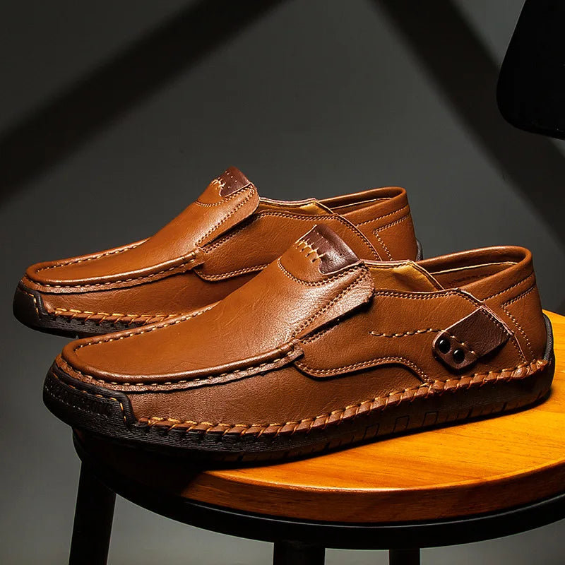 Men's Leather Penny Loafers – Polished Finish, Slip-On