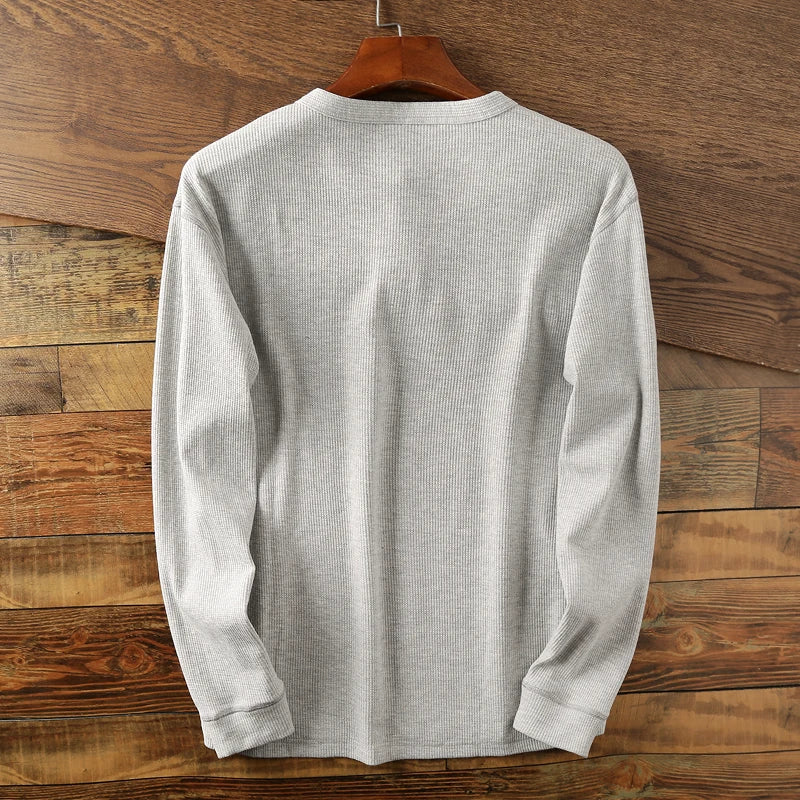 Men's Waffle Knit Henley – Cotton, Long Sleeve, Relaxed Fit