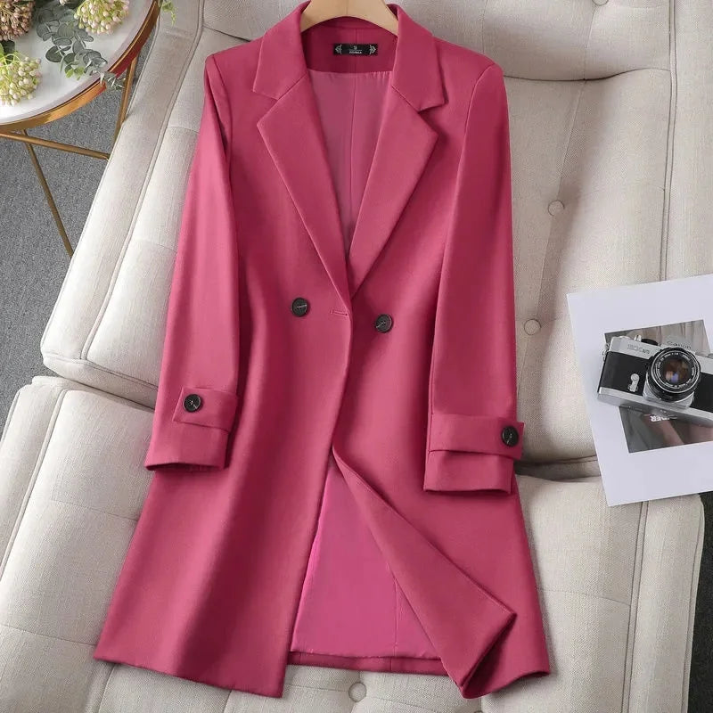Women's Belted Blazer Coat – Longline, Stand Collar