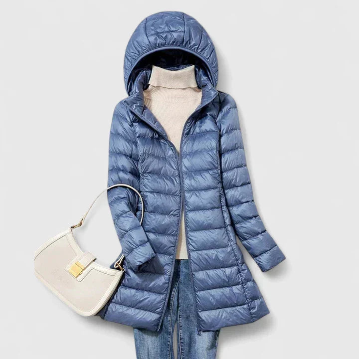 Women's Long Hooded Puffer Jacket – Detachable Hood, Waterproof