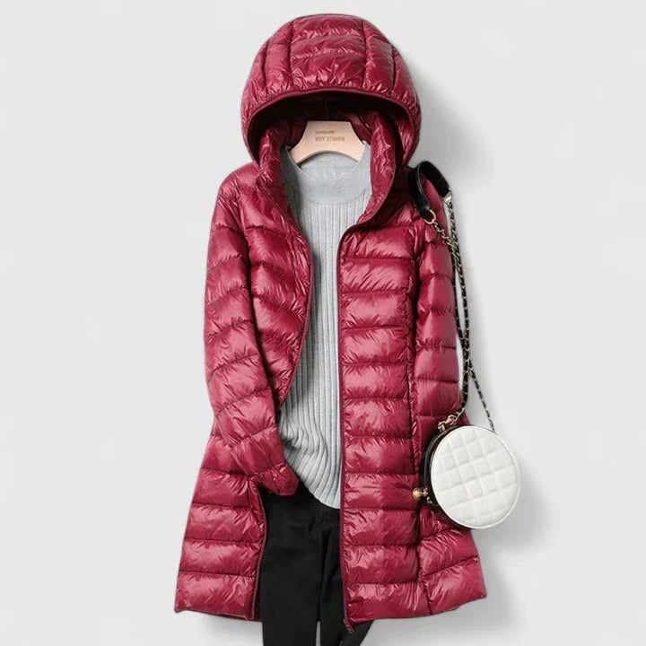 Women's Long Hooded Puffer Jacket – Detachable Hood, Waterproof