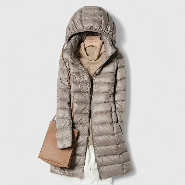 Women's Long Hooded Puffer Jacket – Detachable Hood, Waterproof