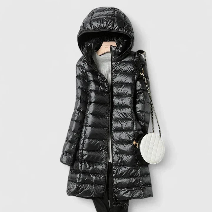 Women's Long Hooded Puffer Jacket – Detachable Hood, Waterproof