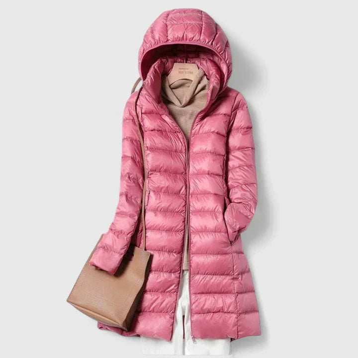 Women's Long Hooded Puffer Jacket – Detachable Hood, Waterproof