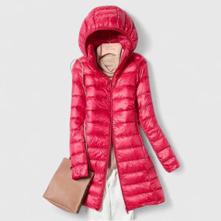 Women's Long Hooded Puffer Jacket – Detachable Hood, Waterproof