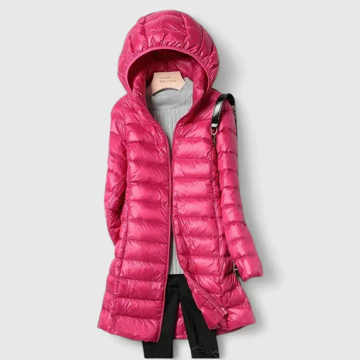 Women's Long Hooded Puffer Jacket – Detachable Hood, Waterproof