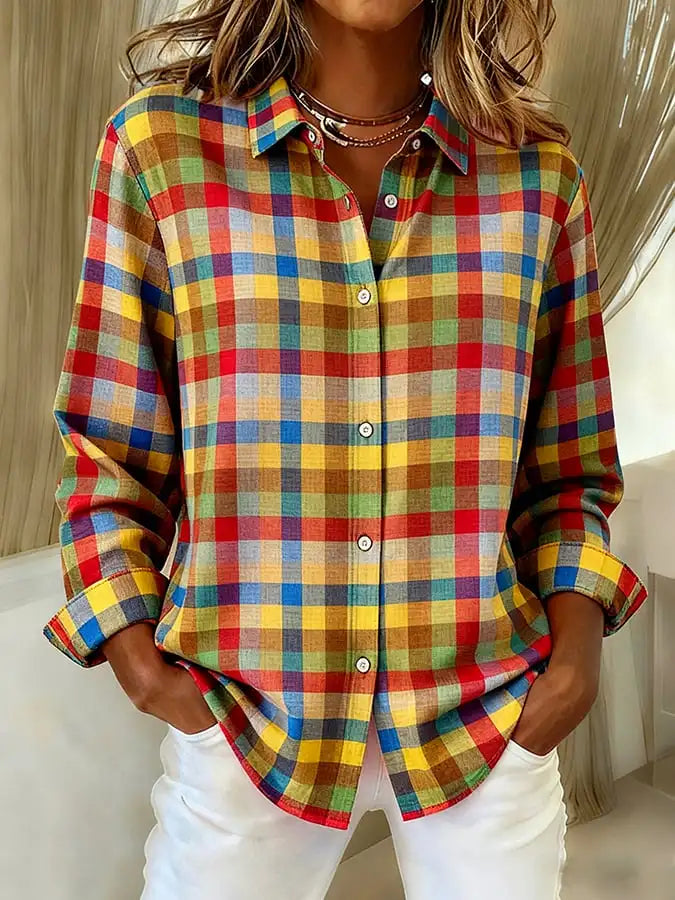 Women's Check Knit Cardigan – Open Front, Relaxed Fit