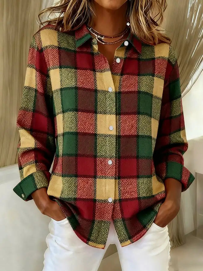 Women's Check Knit Cardigan – Open Front, Relaxed Fit