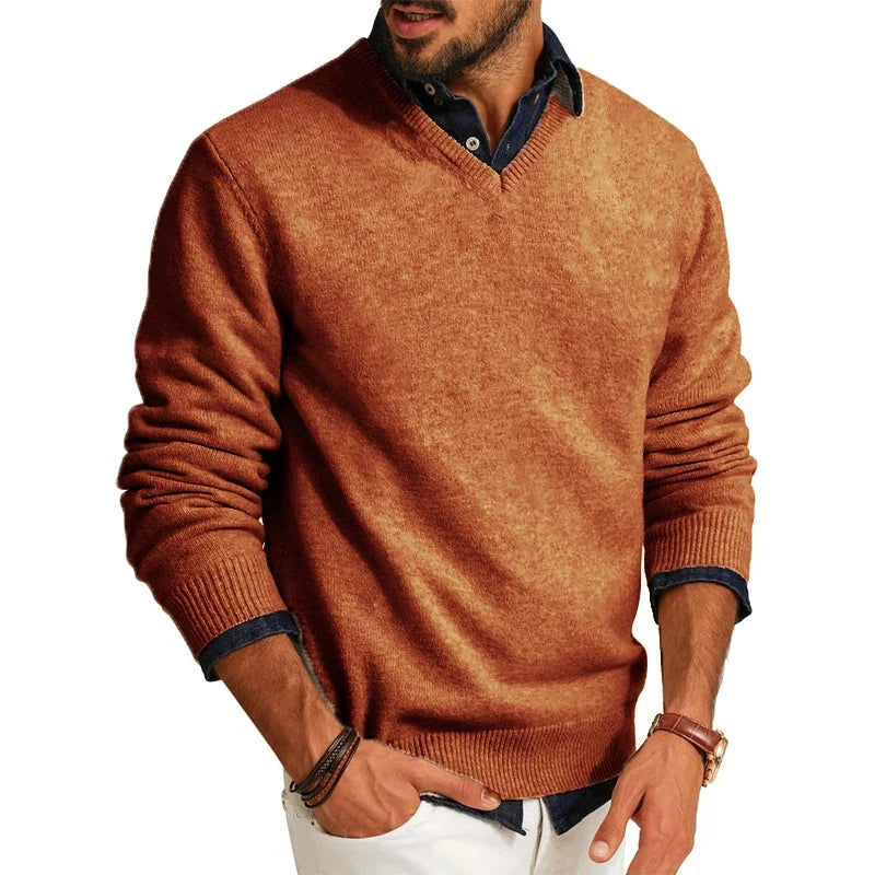 Men's V-Neck Wool Blend Jumper – Lightweight Knit, Slim Fit