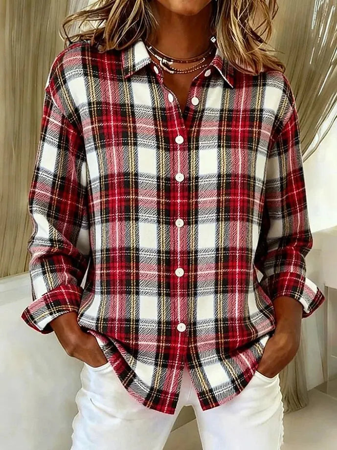 Women's Check Knit Cardigan – Open Front, Relaxed Fit