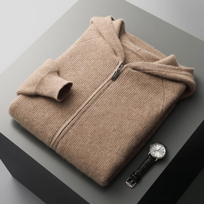 Men's Zip Up Knit Jumper – Tailored Fit, Ribbed Trims