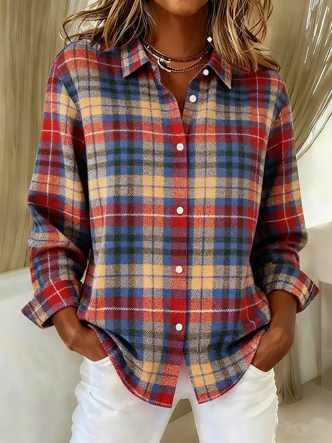 Women's Check Knit Cardigan – Open Front, Relaxed Fit