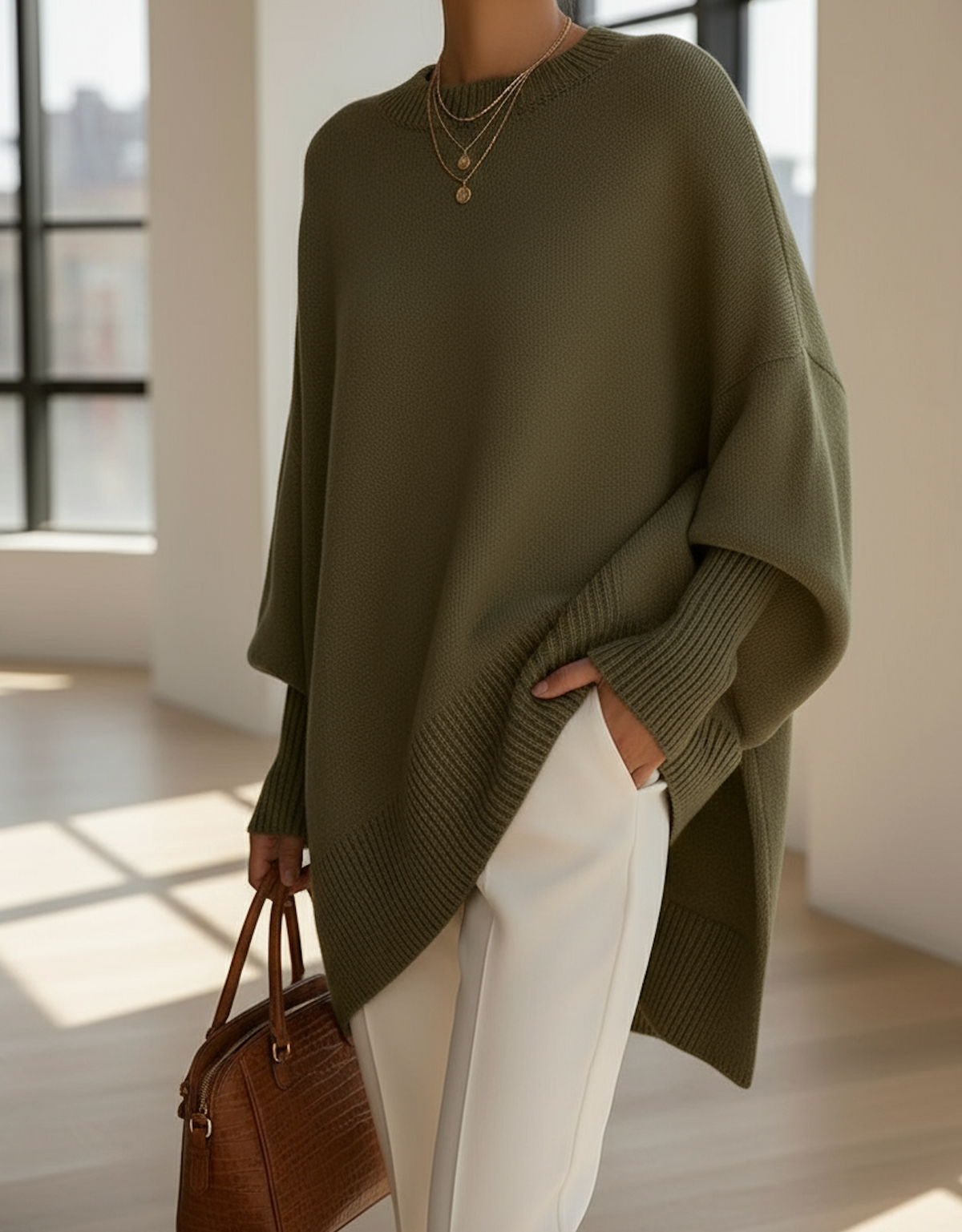Women's Wool Cashmere Blend Jumper – Oversized, Longline Hem