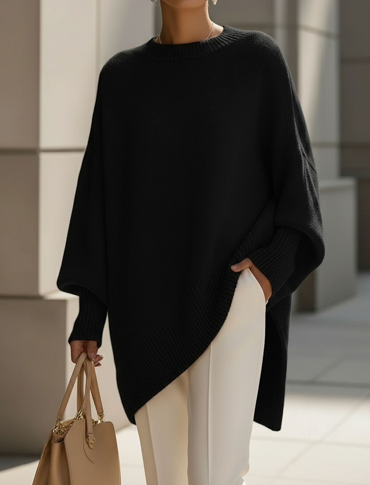 Women's Wool Cashmere Blend Jumper – Oversized, Longline Hem