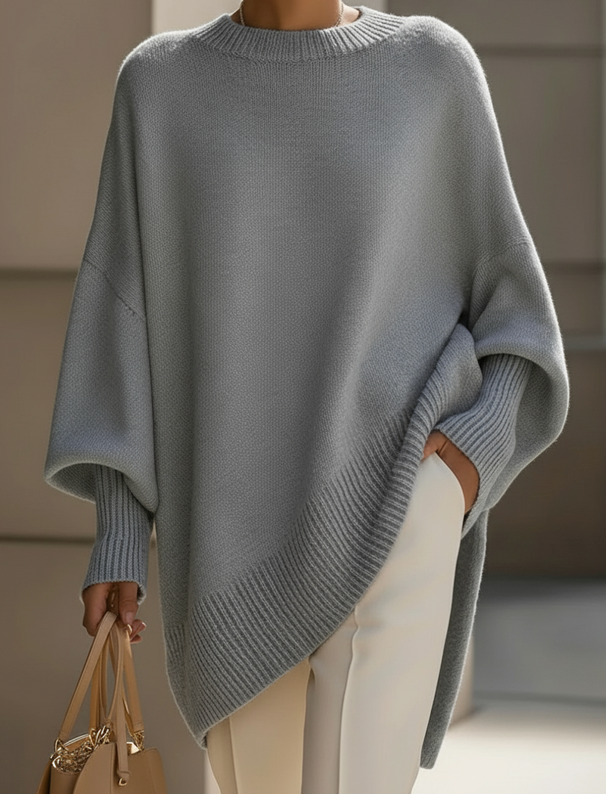 Women's Wool Cashmere Blend Jumper – Oversized, Longline Hem