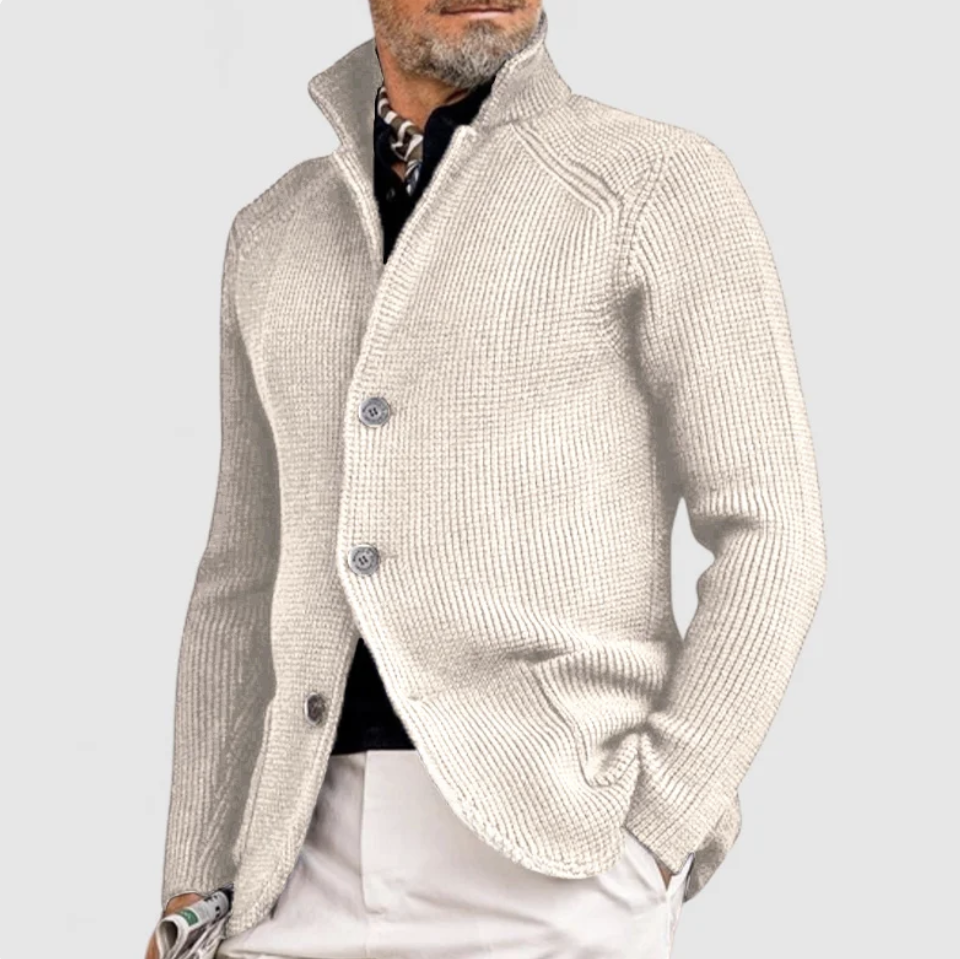Men's Knitted Polo Cardigan – Collared Button Front, Regular Fit