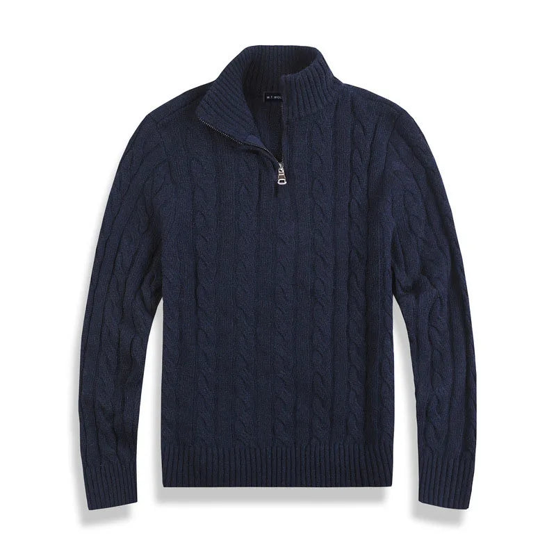 Men's Half Zip Jumper – Cable Knit Cotton, High Collar