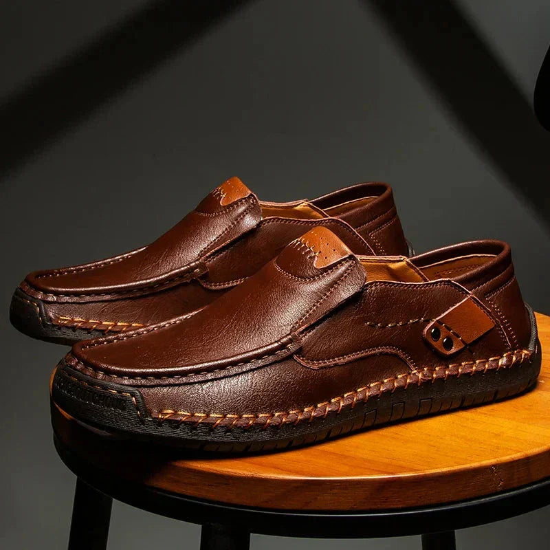 Men's Leather Penny Loafers – Polished Finish, Slip-On