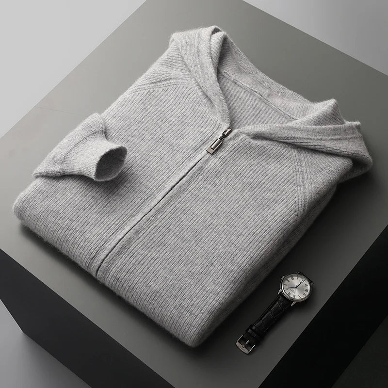 Men's Zip Up Knit Jumper – Tailored Fit, Ribbed Trims