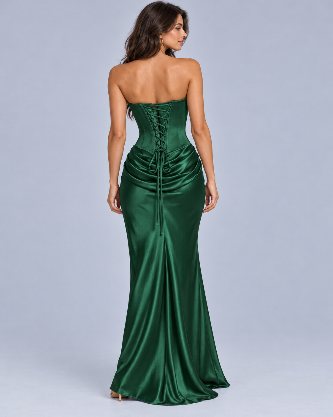 Women's Strapless Satin Corset Maxi Dress