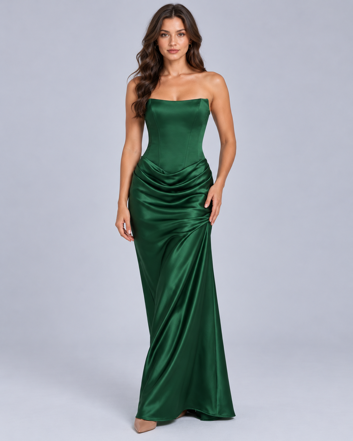 Women's Strapless Satin Corset Maxi Dress