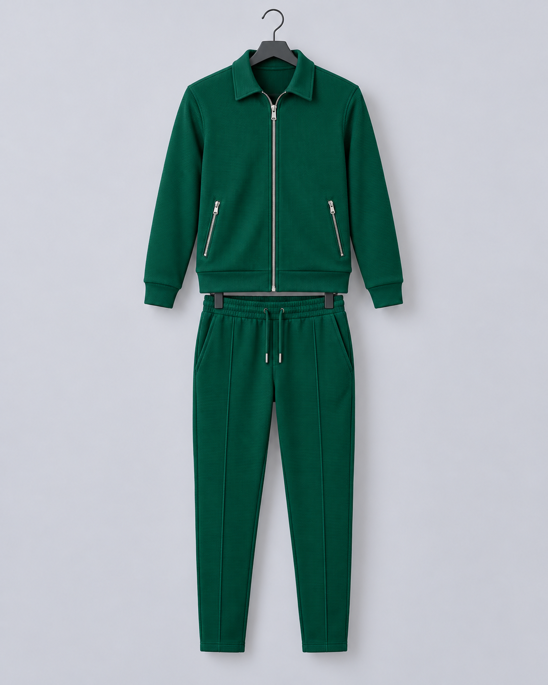 Men's Waffle Tracksuit Set - Zip Jacket & Pants
