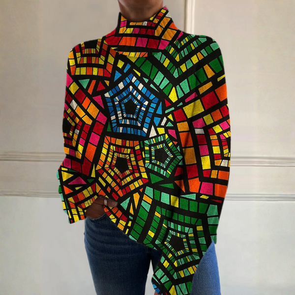 Women's Printed Turtleneck Jumper – Soft Relaxed Knit