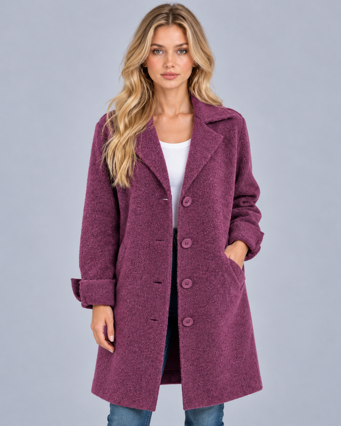 Women's Single-Breasted Coat with Notch Lapels