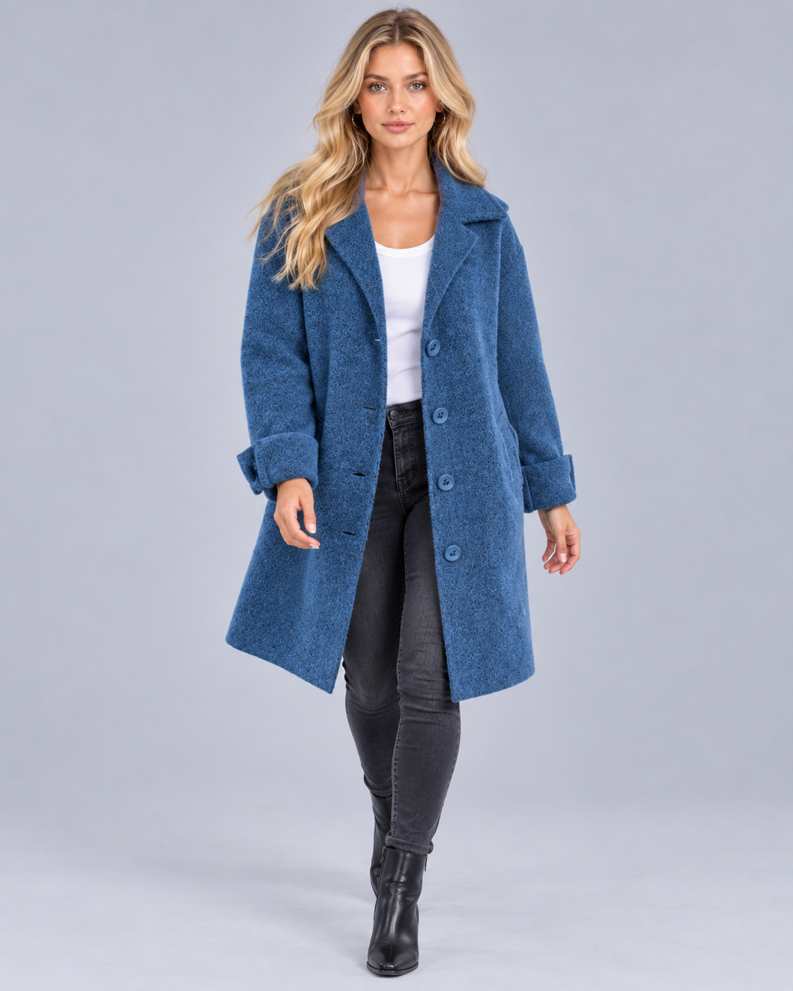 Women's Single-Breasted Coat with Notch Lapels