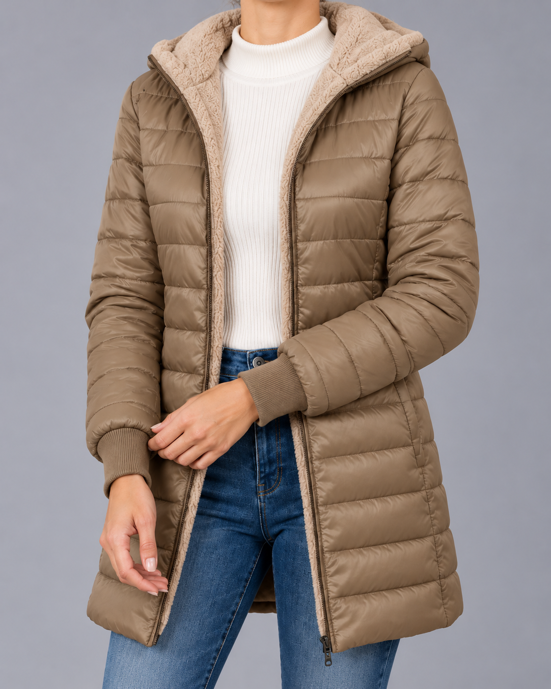 Women's Hooded Puffer Jacket – Quilted, Plush Lined