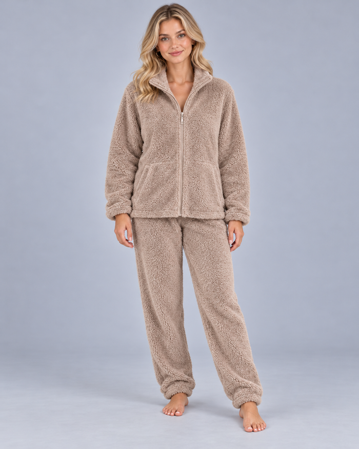 Women's Sherpa Fleece Zip-Up Loungewear Set