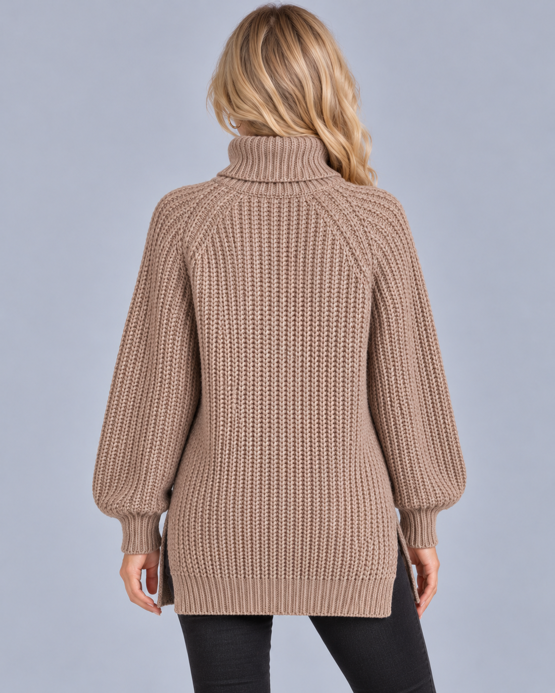 Women's Cotton Turtleneck Jumper with Side Splits