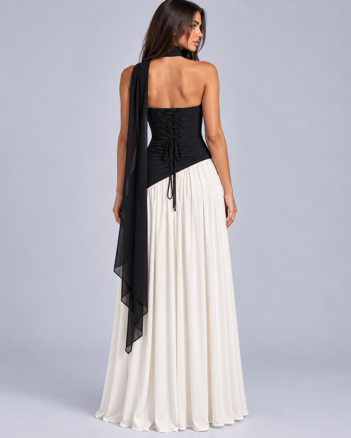Women's Strapless Maxi Dress with Neck Scarf