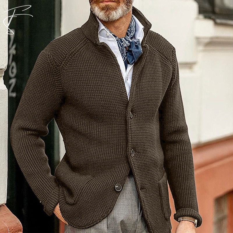 Men's Knitted Polo Cardigan – Collared Button Front, Regular Fit