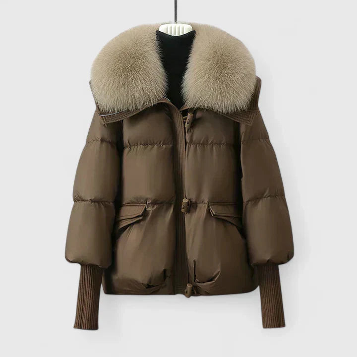 Women's Faux Fur Collar Jacket – Relaxed Fit, Ribbed Cuffs