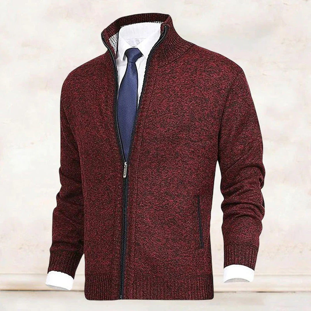 Men's Zip Cardigan – Mock Neck Cotton Knit, Regular Fit