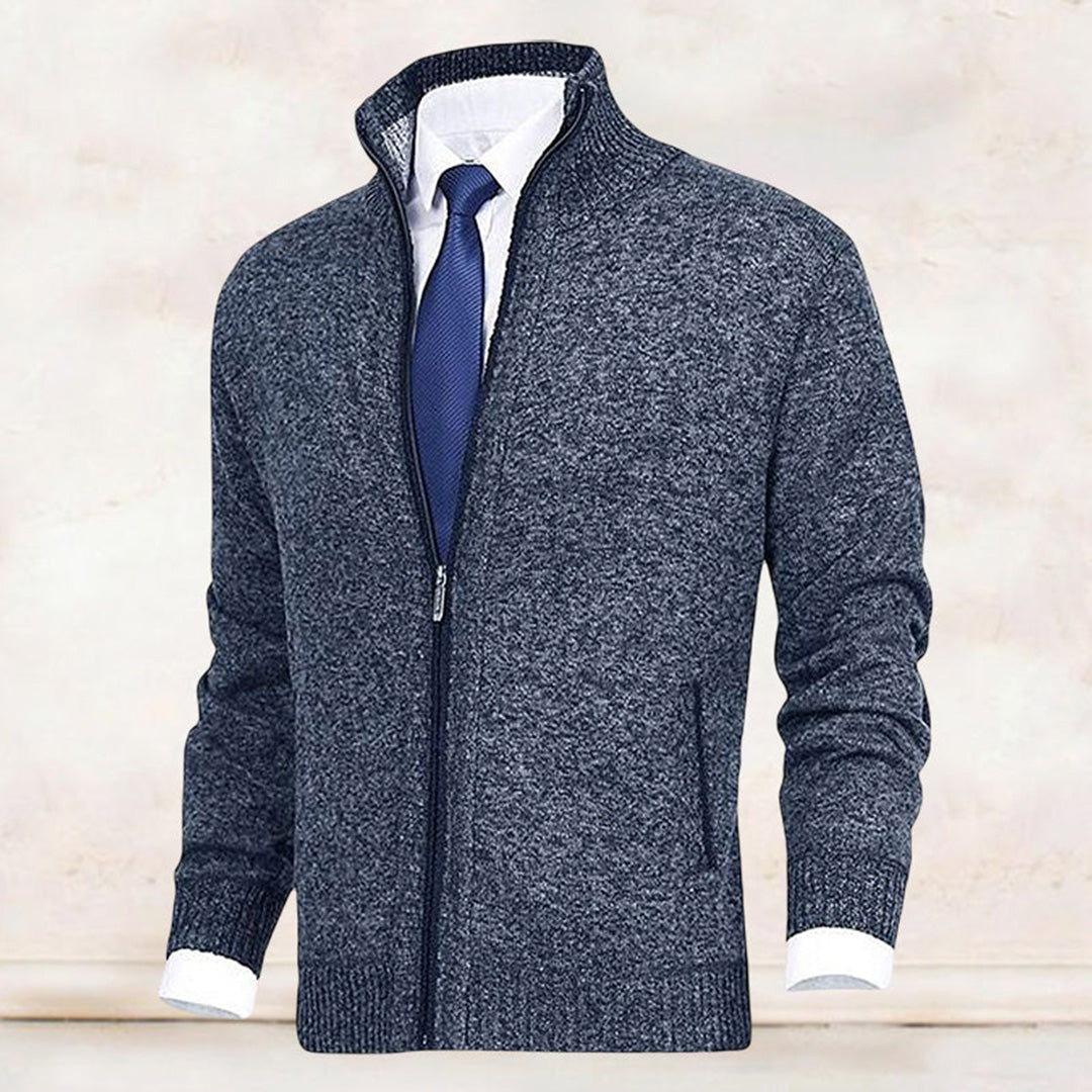 Men's Zip Cardigan – Mock Neck Cotton Knit, Regular Fit