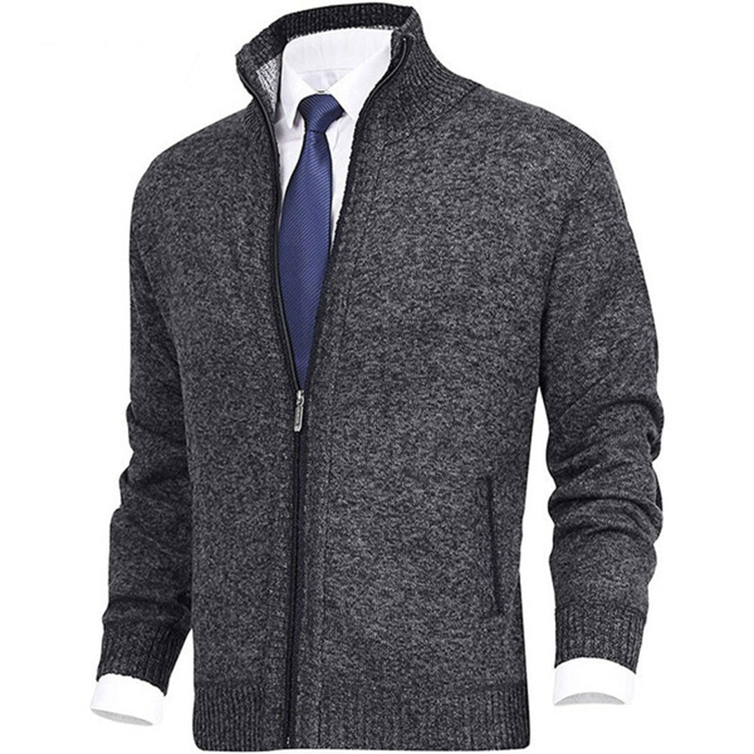 Men's Zip Cardigan – Mock Neck Cotton Knit, Regular Fit
