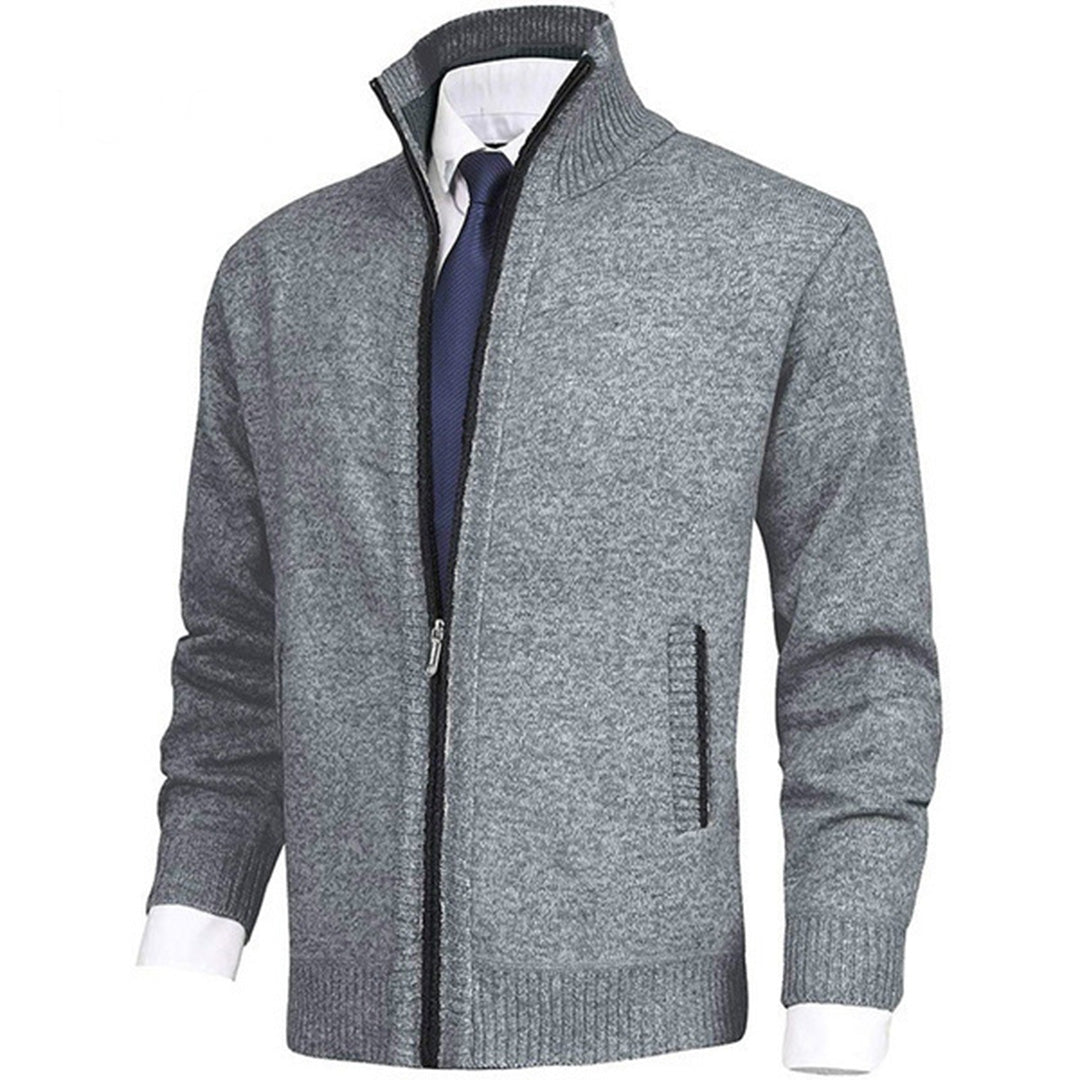 Men's Zip Cardigan – Mock Neck Cotton Knit, Regular Fit
