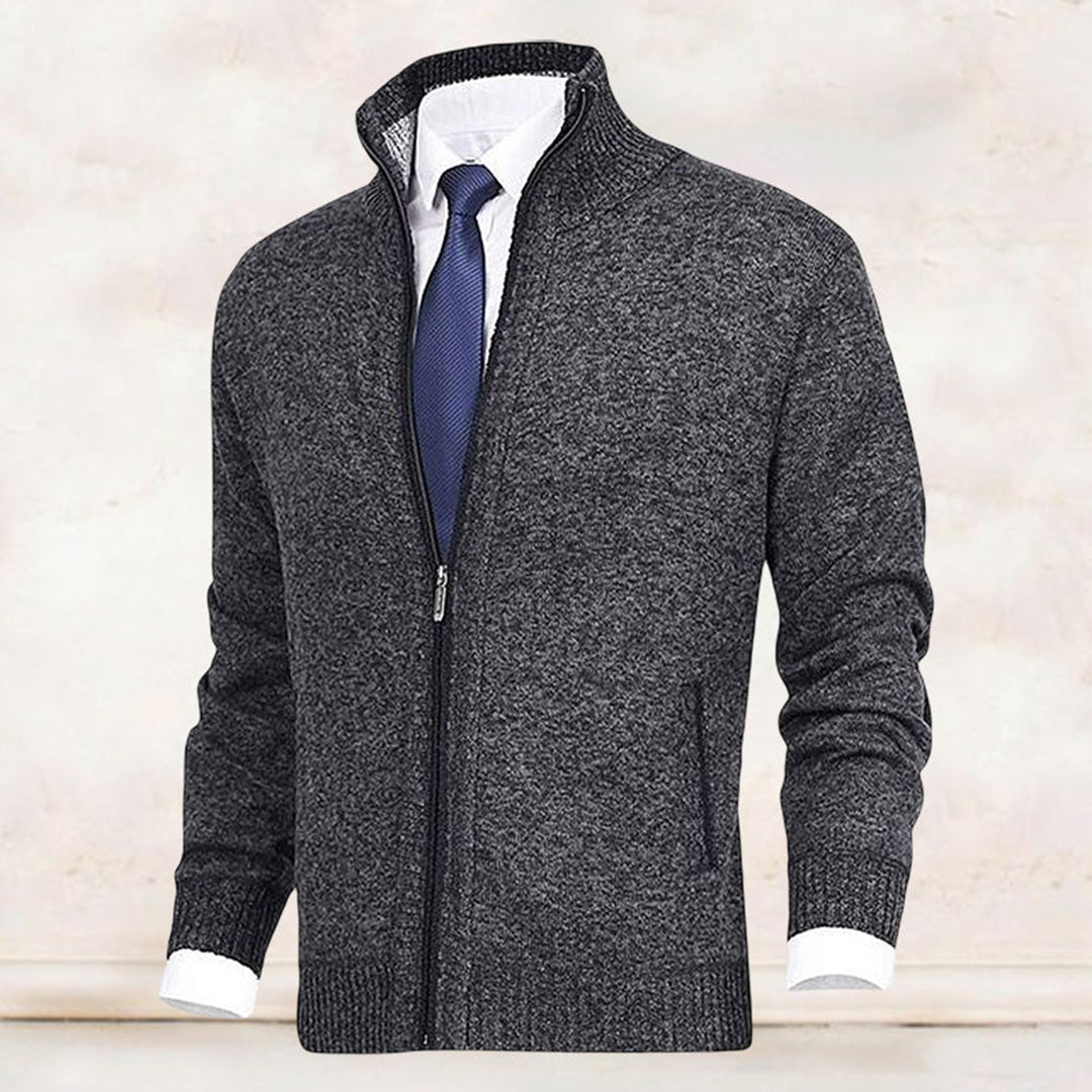 Men's Zip Cardigan – Mock Neck Cotton Knit, Regular Fit