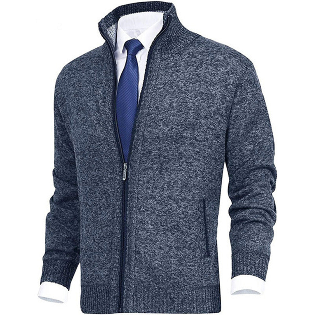 Men's Zip Cardigan – Mock Neck Cotton Knit, Regular Fit