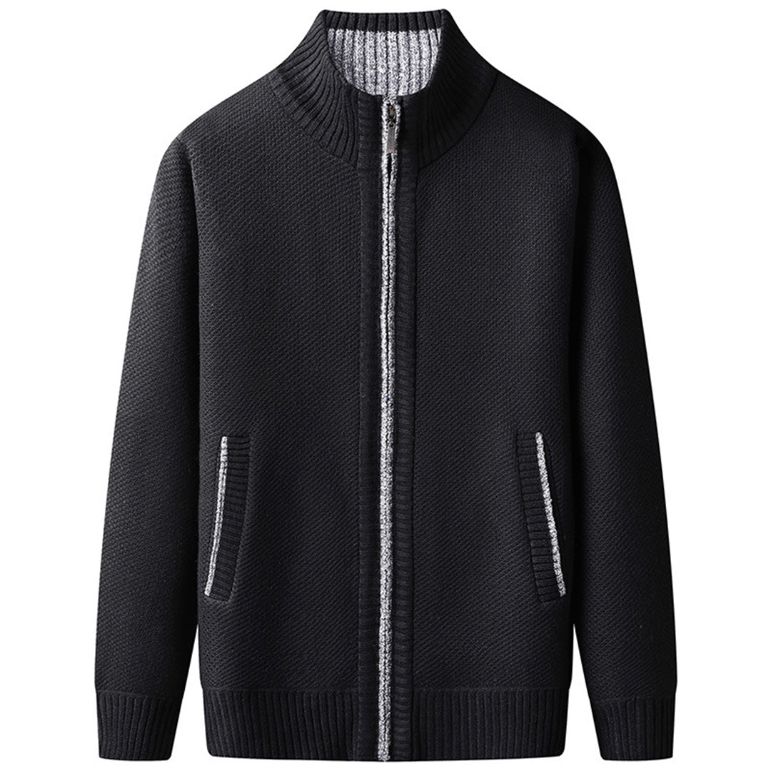 Men's Zip Cardigan – Mock Neck Cotton Knit, Regular Fit