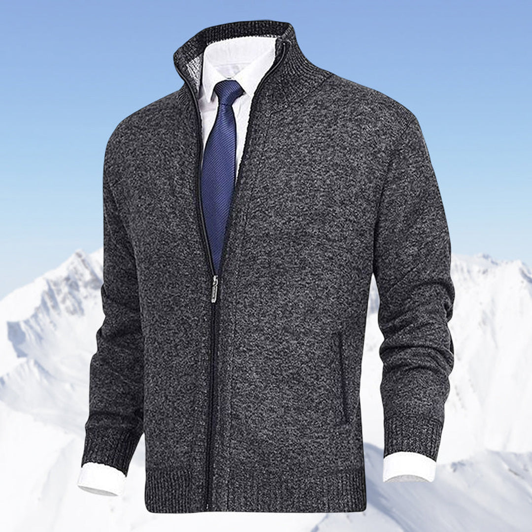 Men's Zip Cardigan – Mock Neck Cotton Knit, Regular Fit