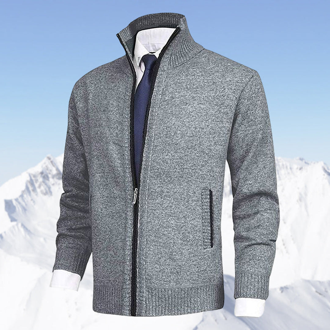 Men's Zip Cardigan – Mock Neck Cotton Knit, Regular Fit