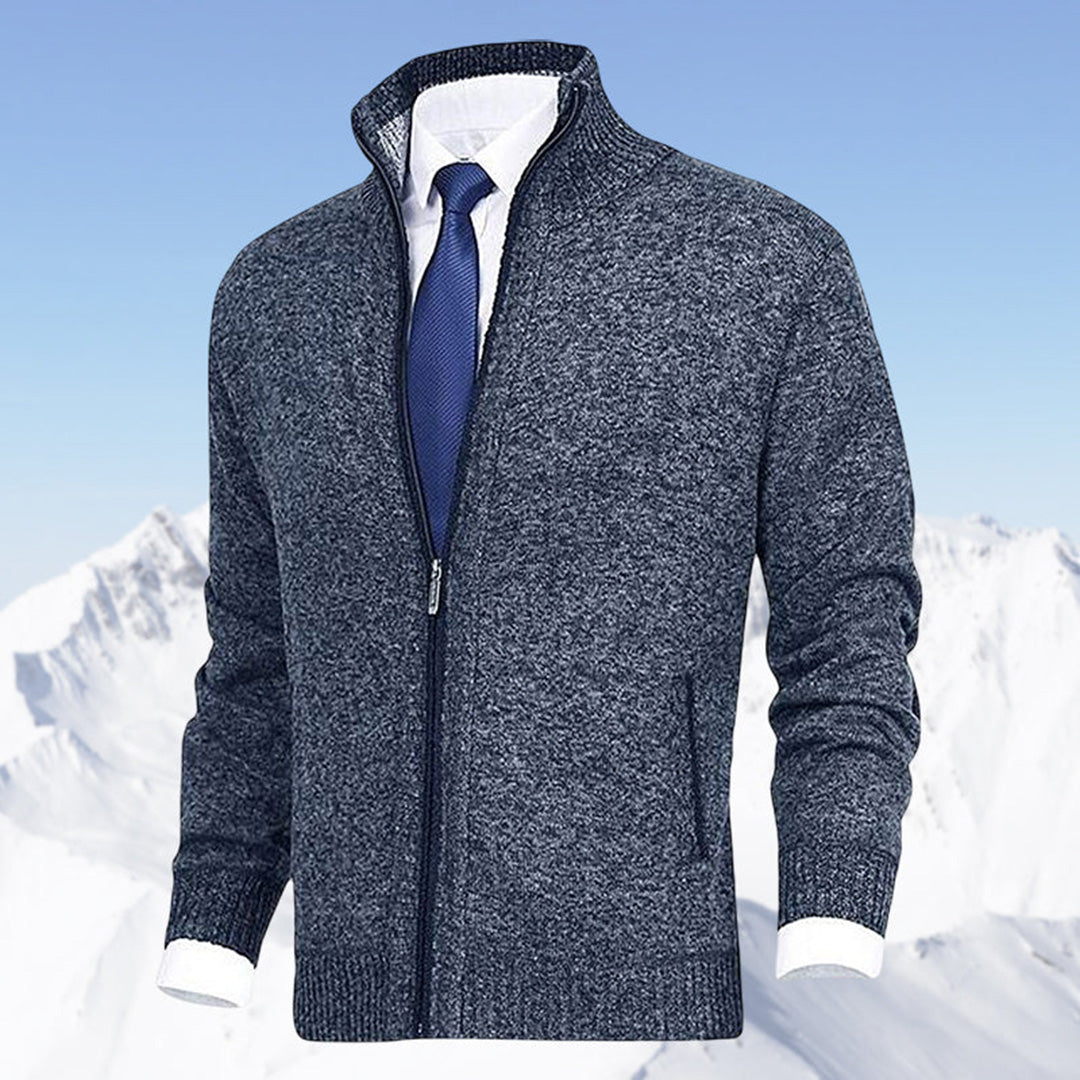 Men's Zip Cardigan – Mock Neck Cotton Knit, Regular Fit