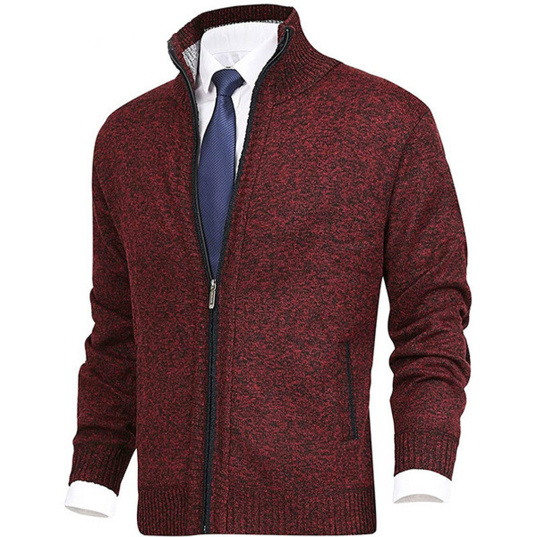 Men's Zip Cardigan – Mock Neck Cotton Knit, Regular Fit