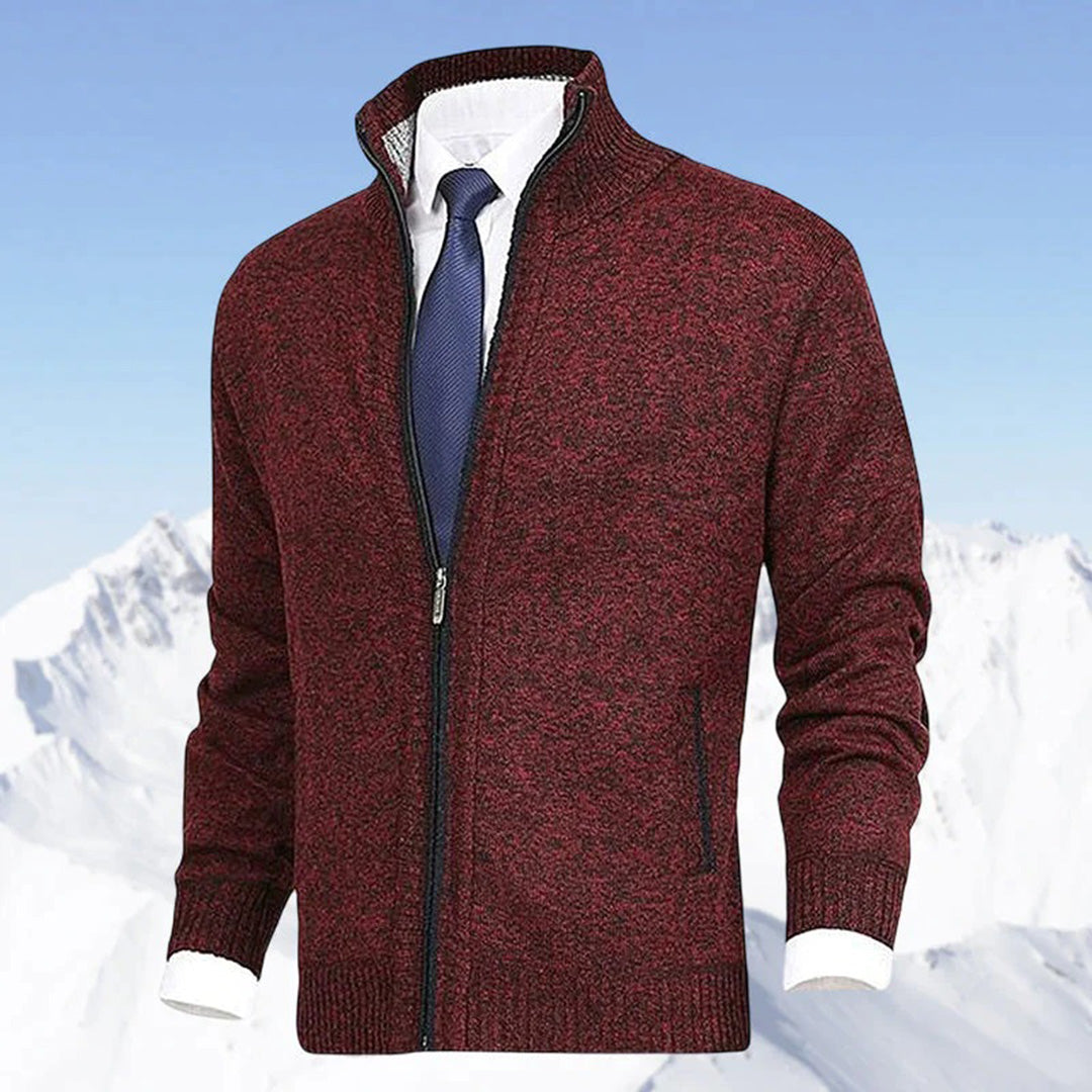 Men's Zip Cardigan – Mock Neck Cotton Knit, Regular Fit